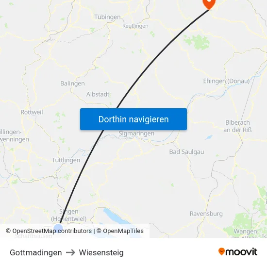 Gottmadingen to Wiesensteig map