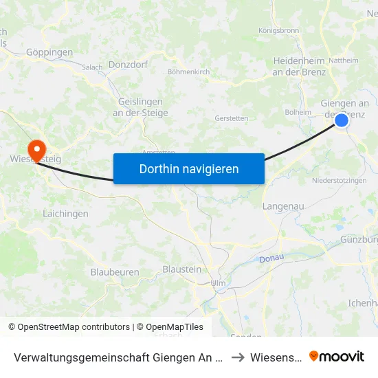 Verwaltungsgemeinschaft Giengen An Der Brenz to Wiesensteig map