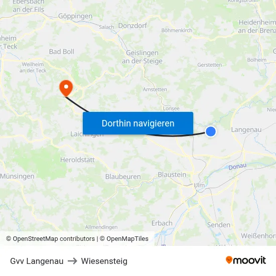 Gvv Langenau to Wiesensteig map