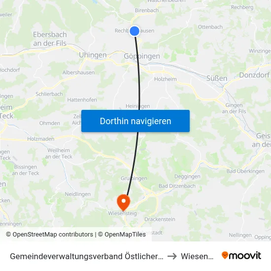 Gemeindeverwaltungsverband Östlicher Schurwald to Wiesensteig map