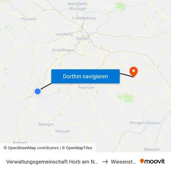 Verwaltungsgemeinschaft Horb am Neckar to Wiesensteig map