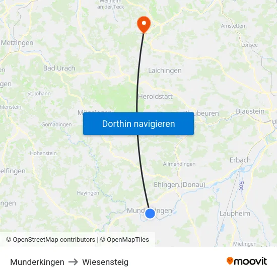 Munderkingen to Wiesensteig map