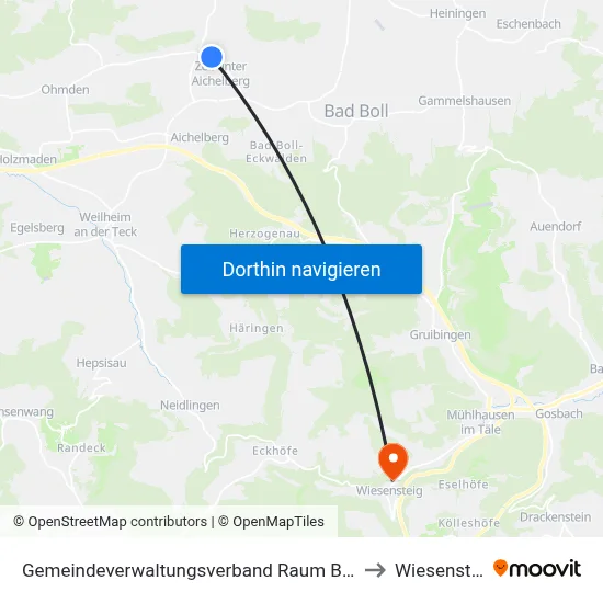 Gemeindeverwaltungsverband Raum Bad Boll to Wiesensteig map