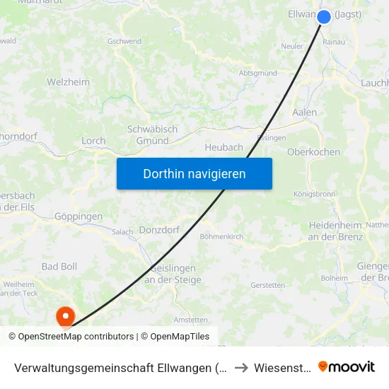 Verwaltungsgemeinschaft Ellwangen (Jagst) to Wiesensteig map