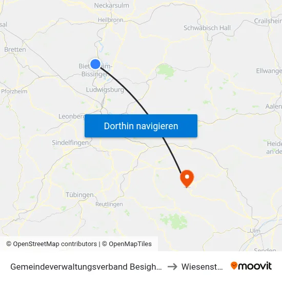 Gemeindeverwaltungsverband Besigheim to Wiesensteig map