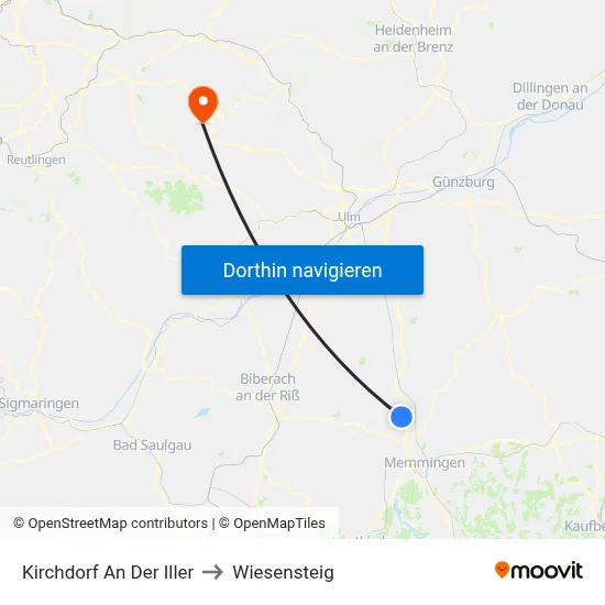 Kirchdorf An Der Iller to Wiesensteig map