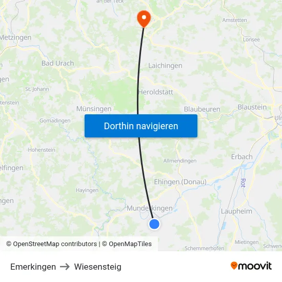Emerkingen to Wiesensteig map