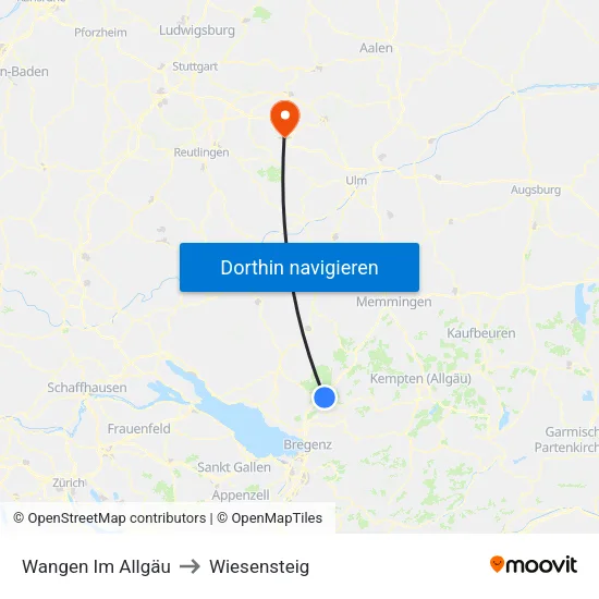 Wangen Im Allgäu to Wiesensteig map