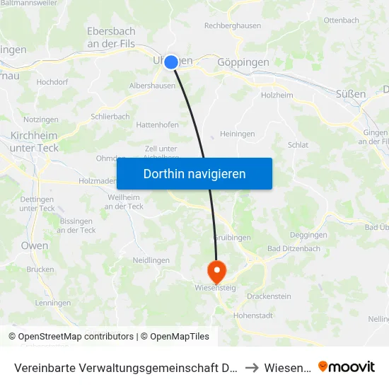 Vereinbarte Verwaltungsgemeinschaft Der Stadt Uhingen to Wiesensteig map