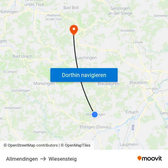 Allmendingen to Wiesensteig map