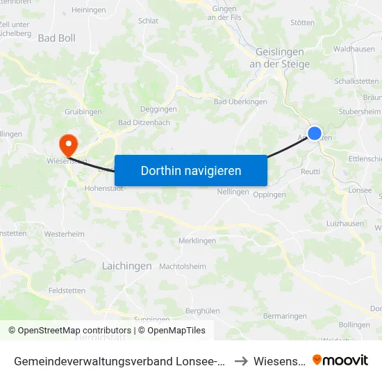 Gemeindeverwaltungsverband Lonsee-Amstetten to Wiesensteig map