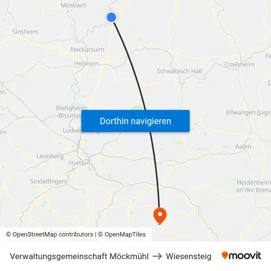 Verwaltungsgemeinschaft Möckmühl to Wiesensteig map