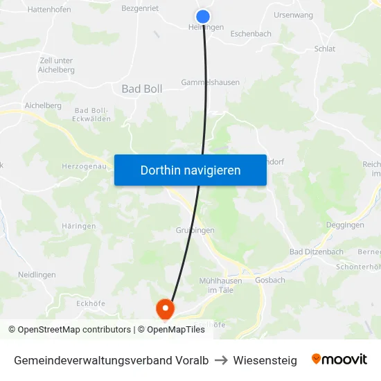 Gemeindeverwaltungsverband Voralb to Wiesensteig map