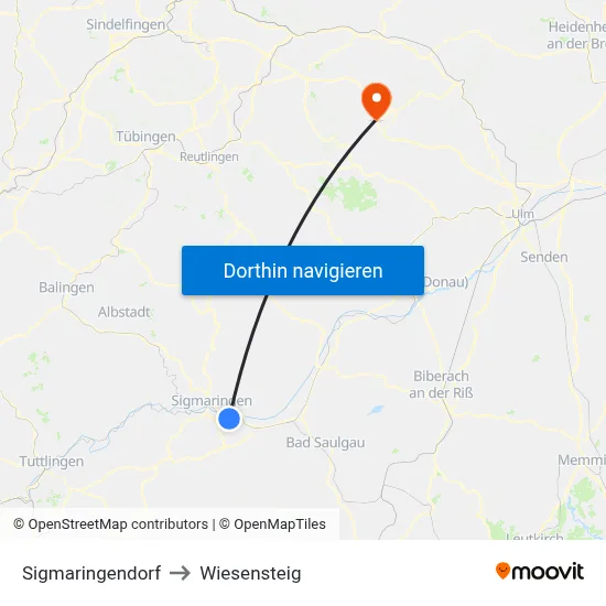 Sigmaringendorf to Wiesensteig map