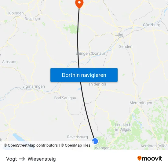 Vogt to Wiesensteig map