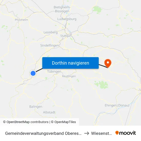Gemeindeverwaltungsverband Oberes Gäu to Wiesensteig map