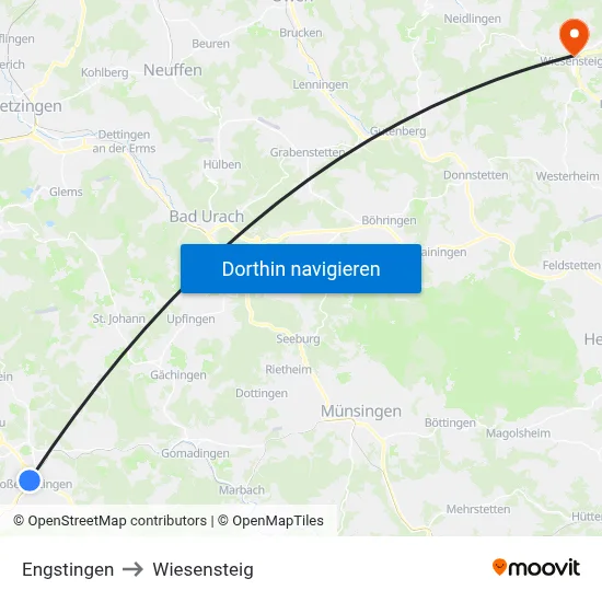 Engstingen to Wiesensteig map