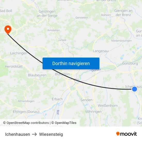 Ichenhausen to Wiesensteig map
