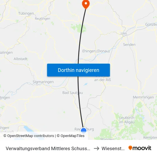 Verwaltungsverband Mittleres Schussental to Wiesensteig map