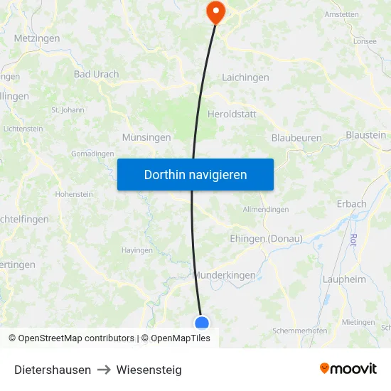 Dietershausen to Wiesensteig map