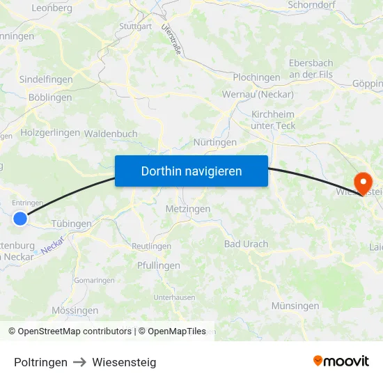 Poltringen to Wiesensteig map