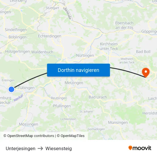 Unterjesingen to Wiesensteig map