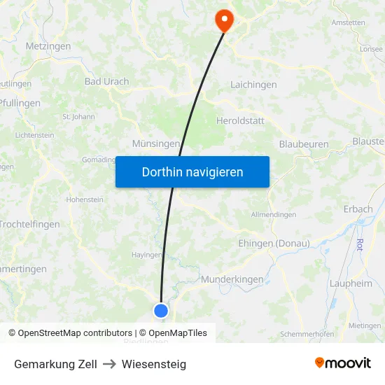 Gemarkung Zell to Wiesensteig map