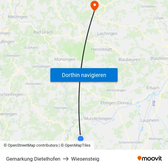 Gemarkung Dietelhofen to Wiesensteig map