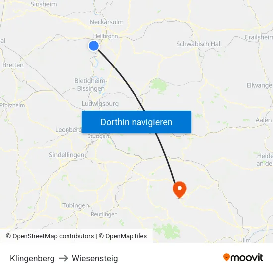 Klingenberg to Wiesensteig map