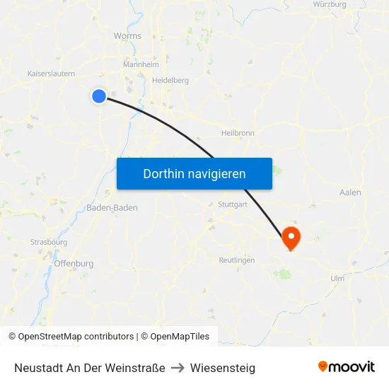 Neustadt An Der Weinstraße to Wiesensteig map