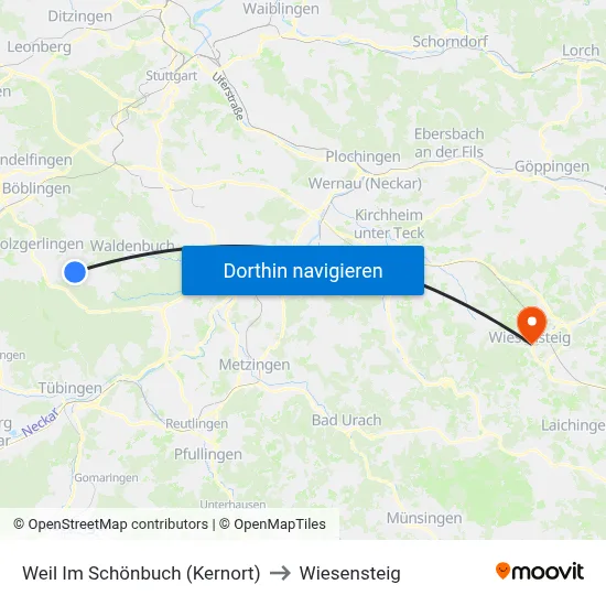 Weil Im Schönbuch (Kernort) to Wiesensteig map