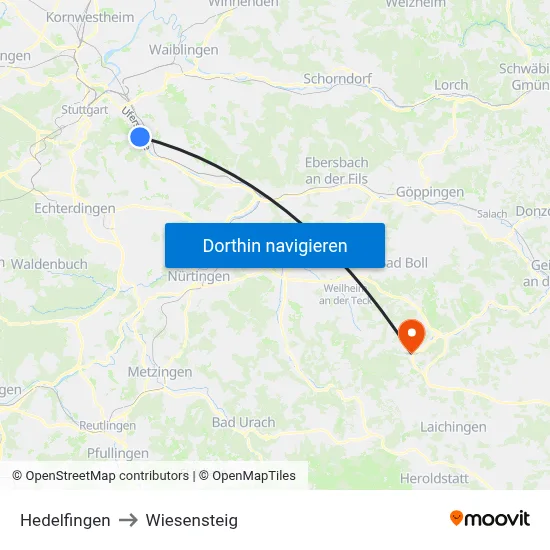 Hedelfingen to Wiesensteig map
