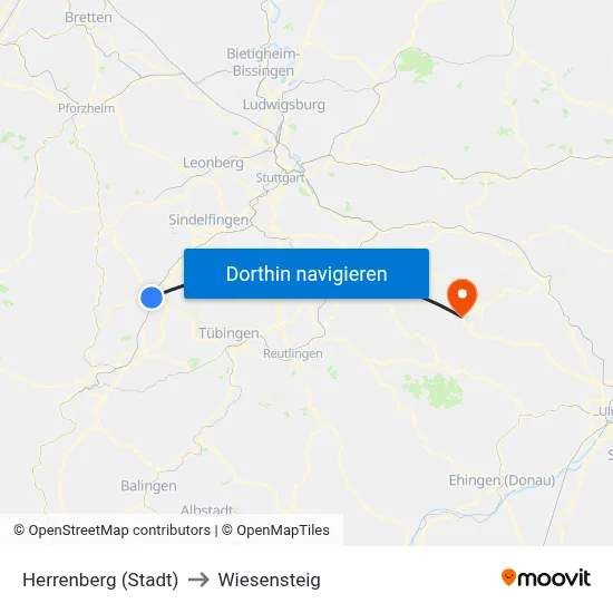 Herrenberg (Stadt) to Wiesensteig map