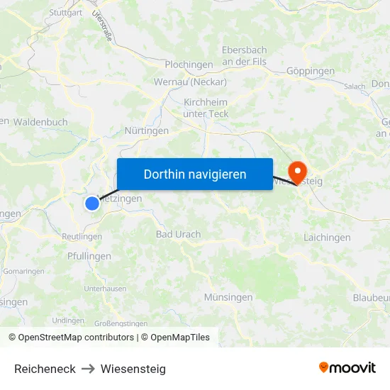 Reicheneck to Wiesensteig map