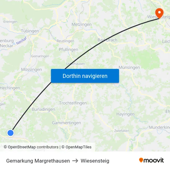 Gemarkung Margrethausen to Wiesensteig map