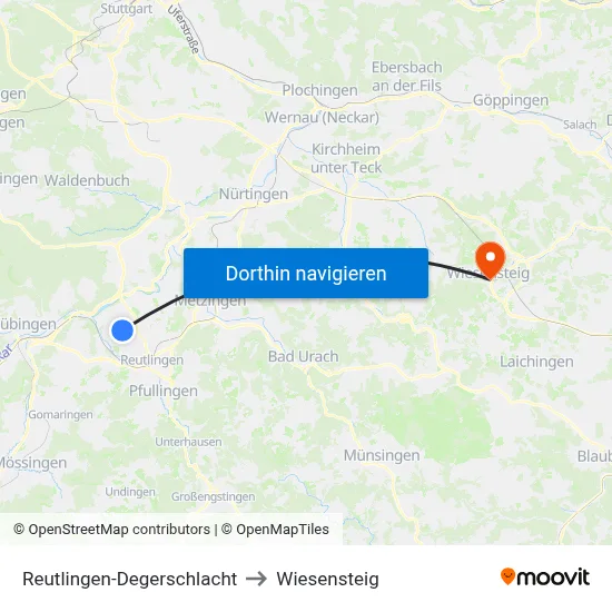 Reutlingen-Degerschlacht to Wiesensteig map