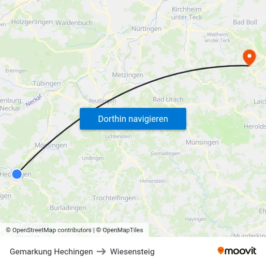 Gemarkung Hechingen to Wiesensteig map