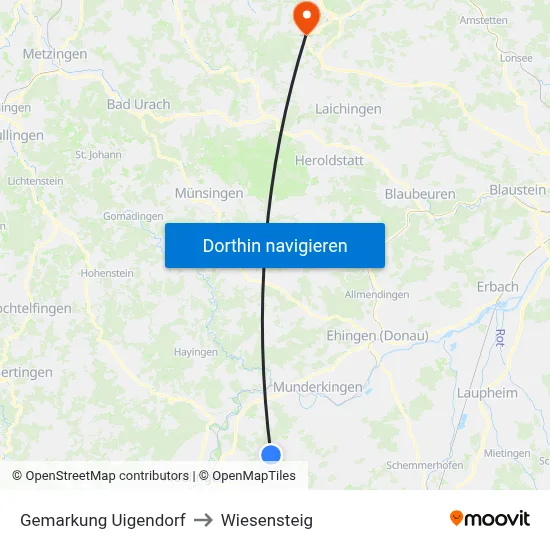 Gemarkung Uigendorf to Wiesensteig map