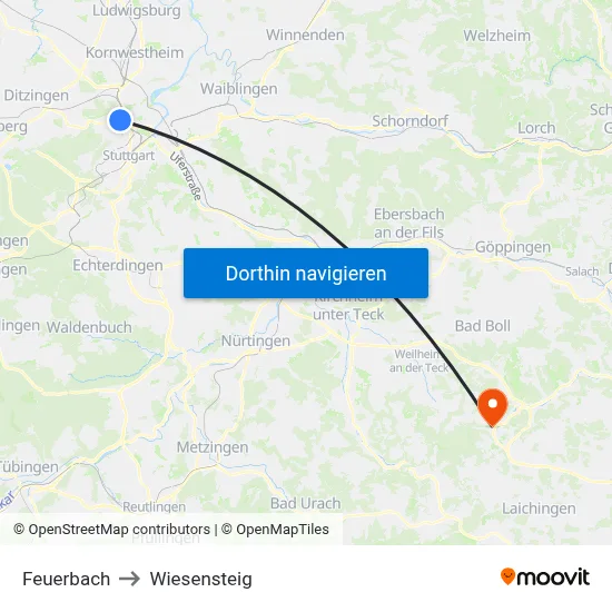 Feuerbach to Wiesensteig map
