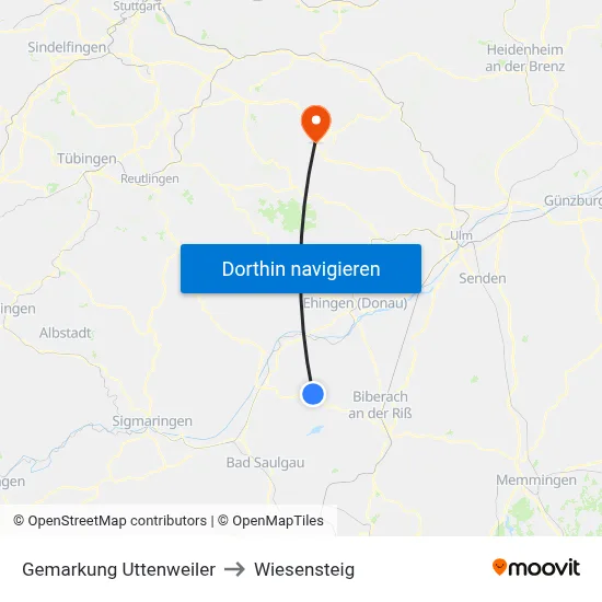 Gemarkung Uttenweiler to Wiesensteig map