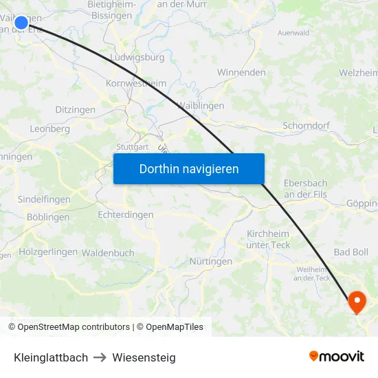 Kleinglattbach to Wiesensteig map