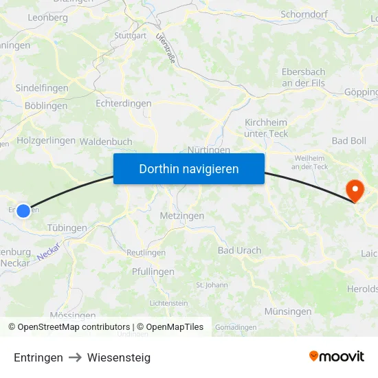 Entringen to Wiesensteig map