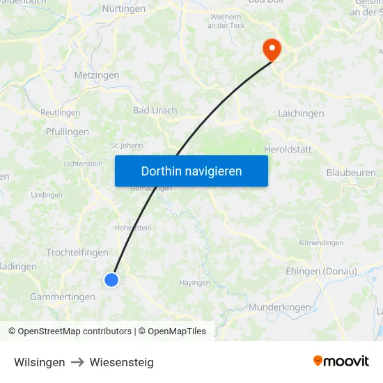 Wilsingen to Wiesensteig map