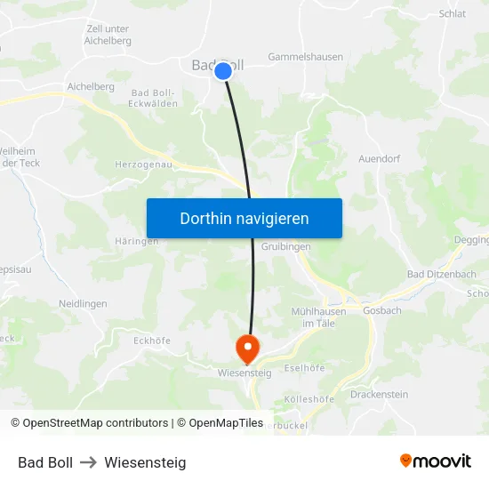 Bad Boll to Wiesensteig map