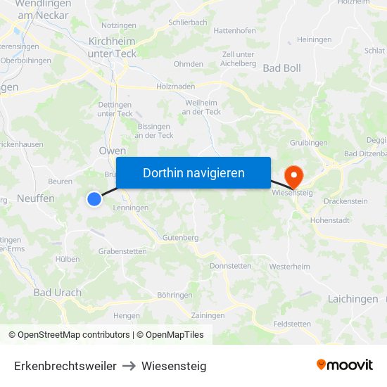 Erkenbrechtsweiler to Wiesensteig map