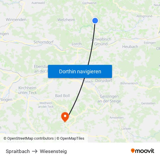 Spraitbach to Wiesensteig map