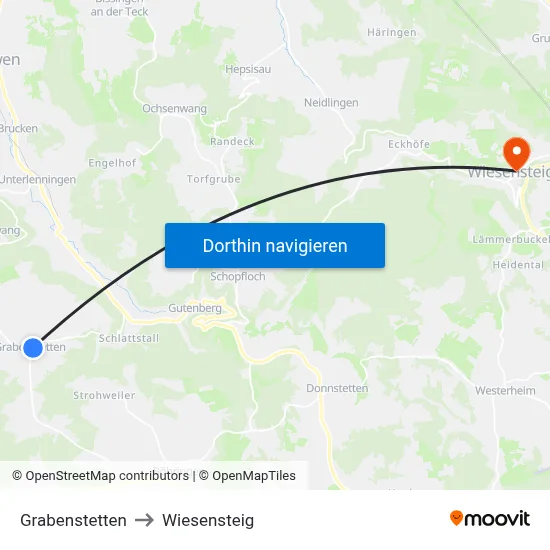 Grabenstetten to Wiesensteig map