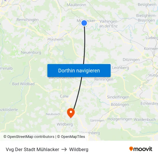 Vvg Der Stadt Mühlacker to Wildberg map
