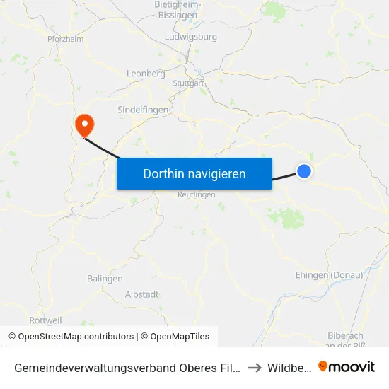 Gemeindeverwaltungsverband Oberes Filstal to Wildberg map