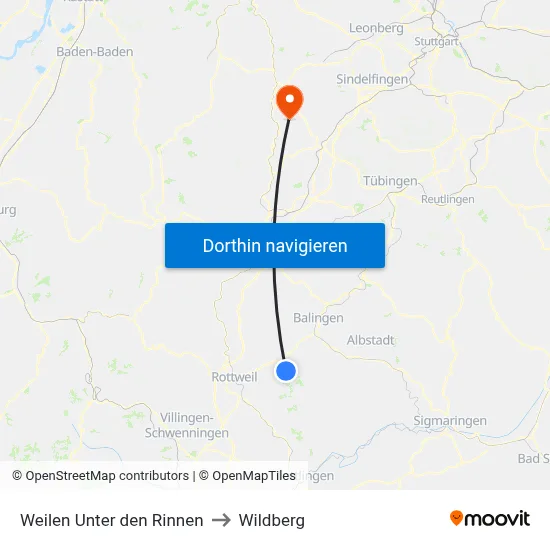 Weilen Unter den Rinnen to Wildberg map